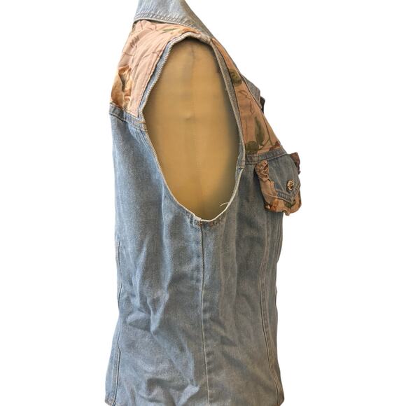 Green Field Vintage Style Floral Patchwork Denim Vest, Western Boho Charm, Large - Picture 2 of 4